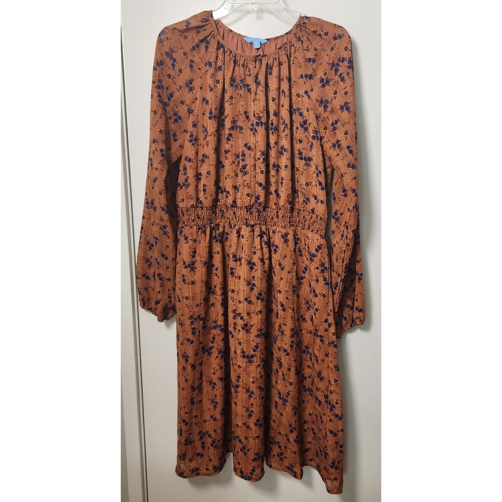 Draper‎ James RSVP Smocked Waist Midi Dress Long Sleeve Lined XL Cottagecore